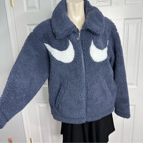 NIKE SHERPA double swoosh fleece JACKET SPORTY athletic blue white Small Nike S - Picture 3 of 11